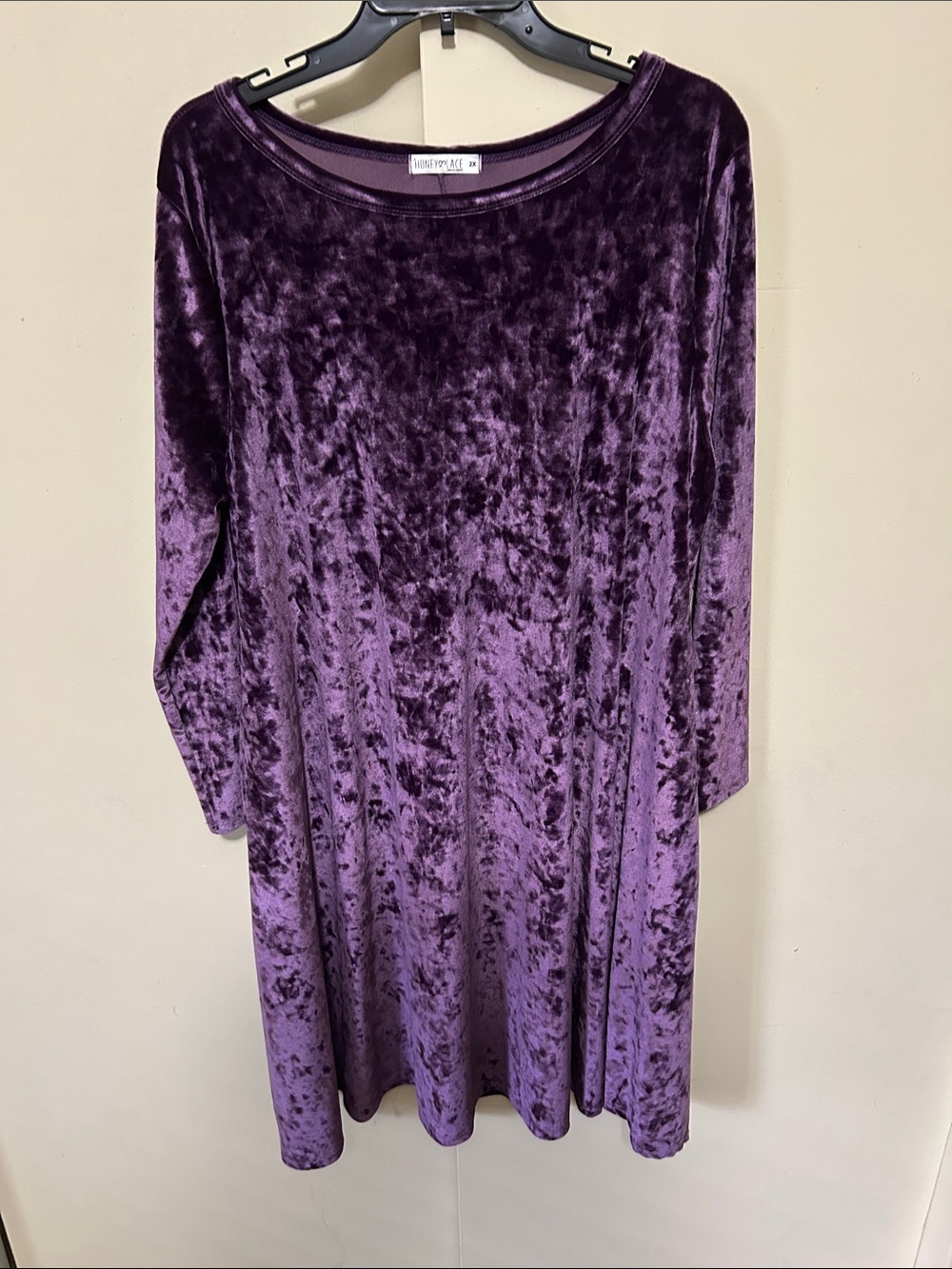 Love Tree Crushed Velvet Purple Swing Tunic with Pockets